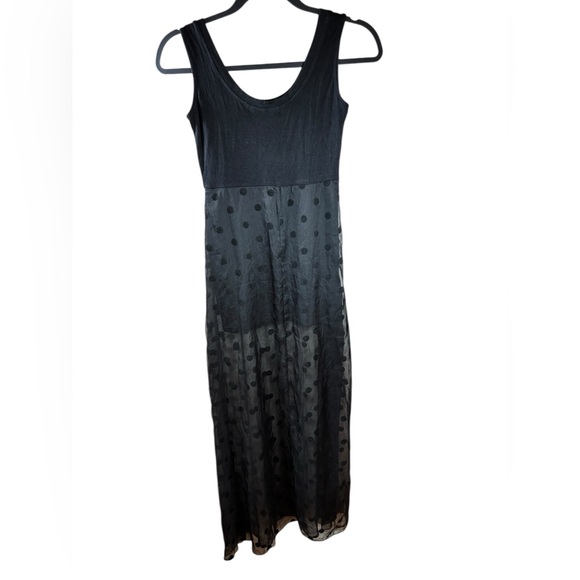 Tammy Tangs Black Polka Dot Mesh Midi Dress Sleeveless Layered Size M Y2K Sheer - Picture 3 of 11